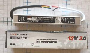   LED ip67 36W slim MG 1236 12V 3,5A 36W .