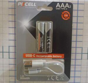��� PKCELL AAA 1,5V 600 mAh ( 900mWh ) ,Li-ion, ������ Type C ) ������ �� ������� 2 ��