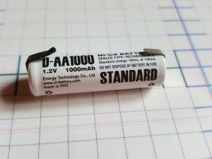 пром.аккумулятор ET D-AA 1000-T с выводами ( 14.5*48.5 1.2V 1000mAh NI-CD )