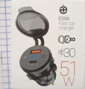 06  USB   2  1USB+1 Typec ES 06 DEEPSI () QC3.0 + PD30W +  .