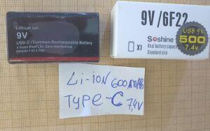  Soshine  9V 6F22 500mAh 7,4V   Type-C Li-Ion .