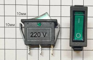 клав. прямоуг. переключатель 791 зеленый 250V 15A ( 15A- честные) 