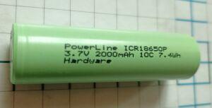 акб Li-ion 18650 2000ma " Power Line ICR 18650 P Hardware ВЫСОКОТОКОВЫЙ " ( тест 2100 maH 13A держит до 3-X вольт ) .