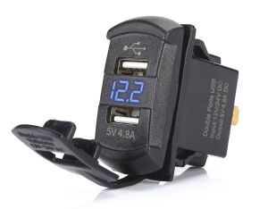 11 азу USB под монтаж 2Usb SKU - A 11 + вольтметр 4,8А ( прямоугольный )