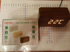 часы VST - 863 WOODEN - Темно-коричневый корпус - Красное свечение ( прямоуг мал)
