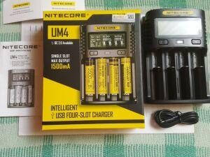   NITECORE UM4    IMR, Li-Ion, LiFePO4, Ni-Mh, Ni-Cd (18650/16340/14500) .